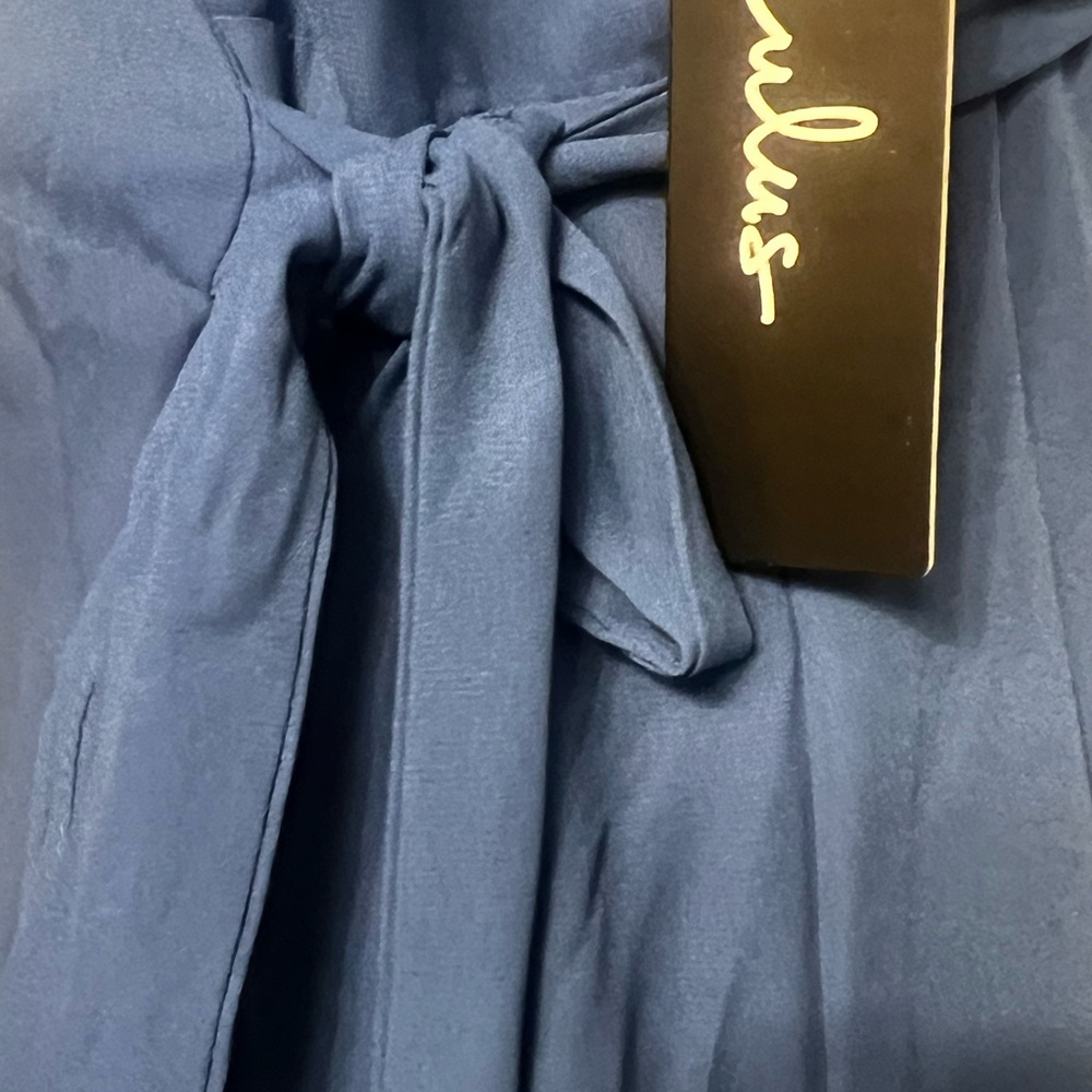 Lulus Manhattan Moment Ruffled Midi Wrap Dress Size S Blue Straps Sleeveless nwt - Picture 6 of 14